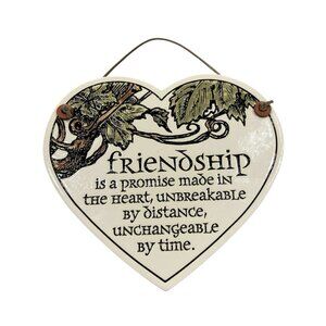 Friendship Heart Shape Hanging Sign Irish Clay Pottery Decor Gift Spooner Creek